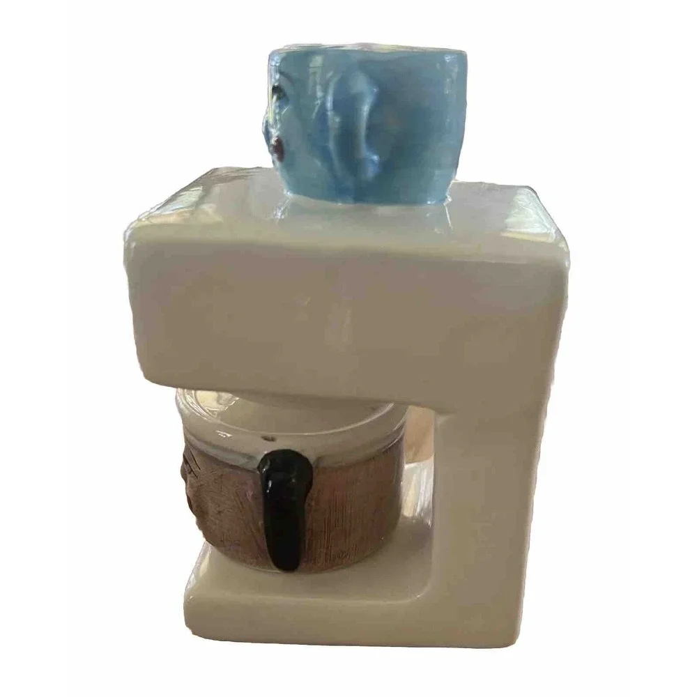 Ceramic Coffee Maker Salt and Pepper Shaker Set Whimsical Face Espresso Machine